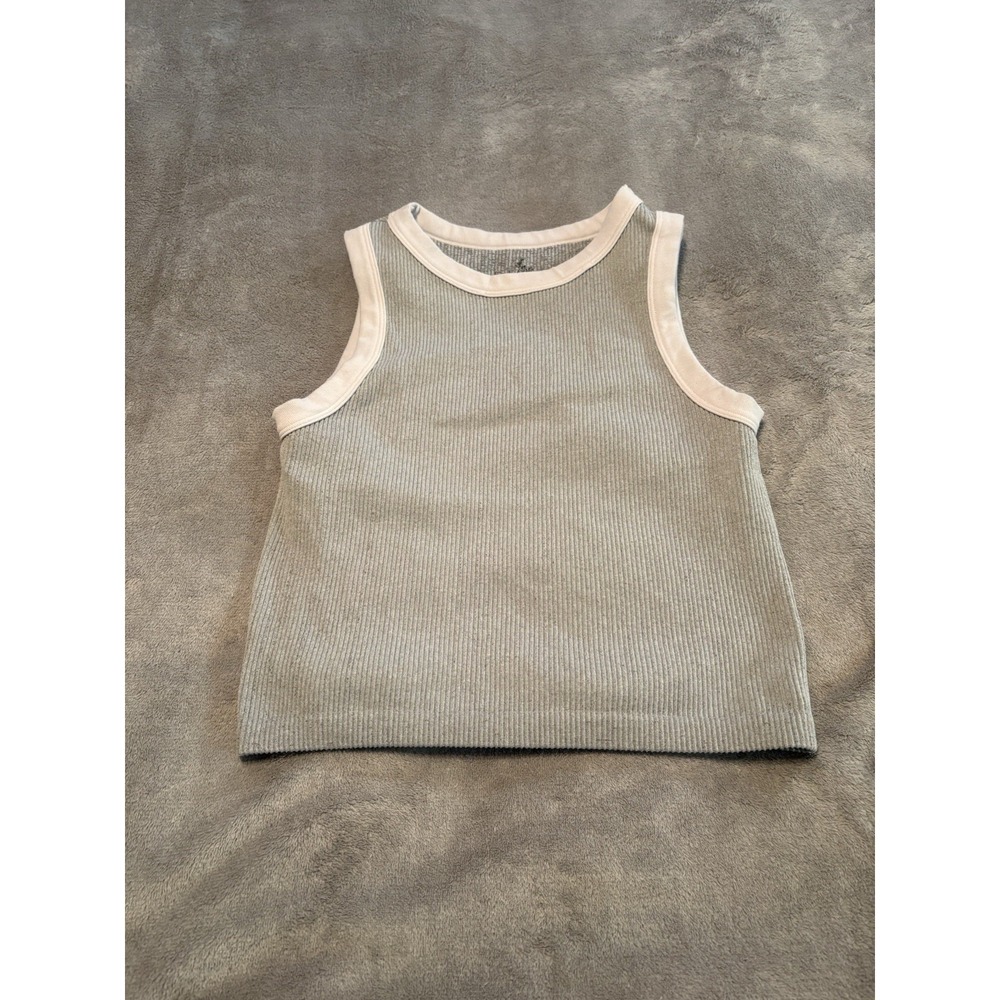Intimately Free People Gray Ribbed Tank Top M Cream Trim Y2K Scoop Neck